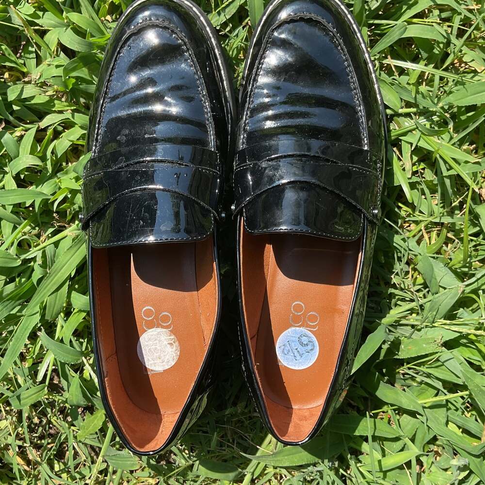 Franco Sarto Cassandra Platform Penny Loafers in Black Patent Leather